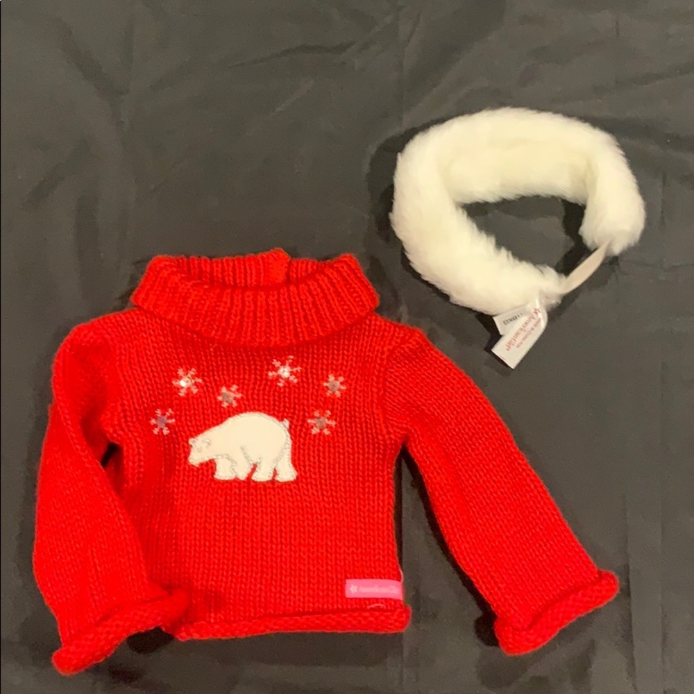 American Girl Polar Bear sweater and headband